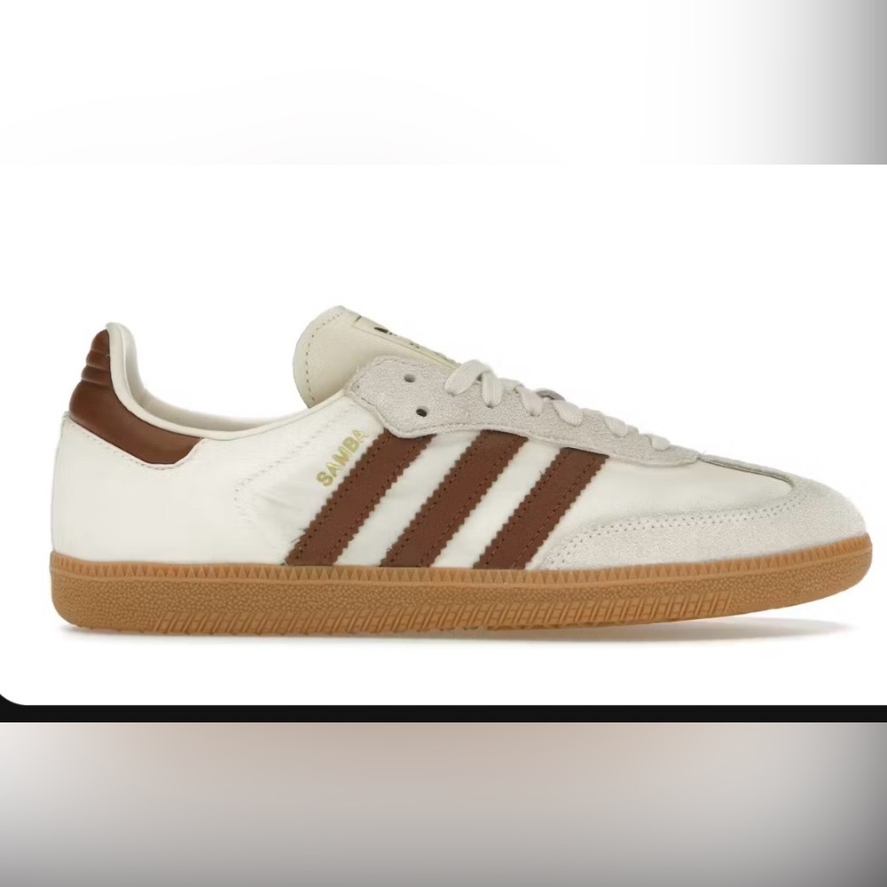 **Worn Once** Adidas SAMBA White and Brown Sneakers